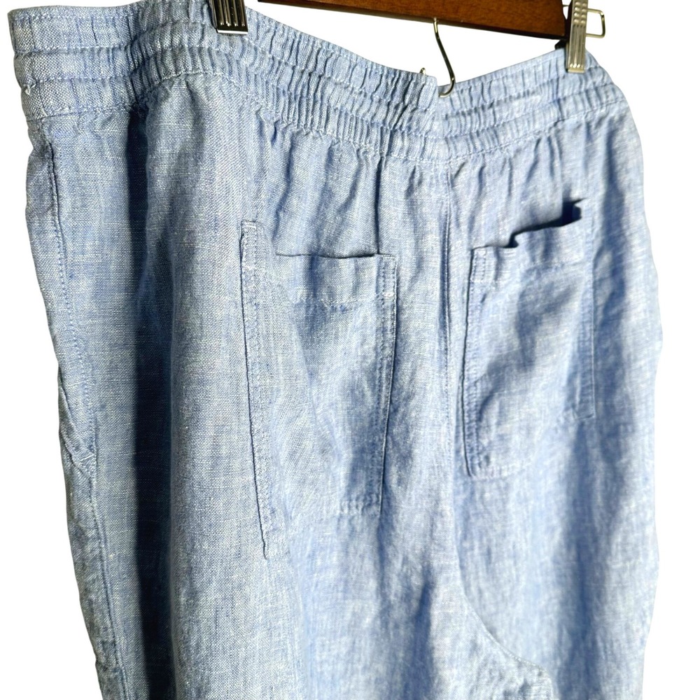 Lands End 1X 100% Linen High Rise Wide Leg Crop Pants Blue Drawstring - Picture 4 of 11